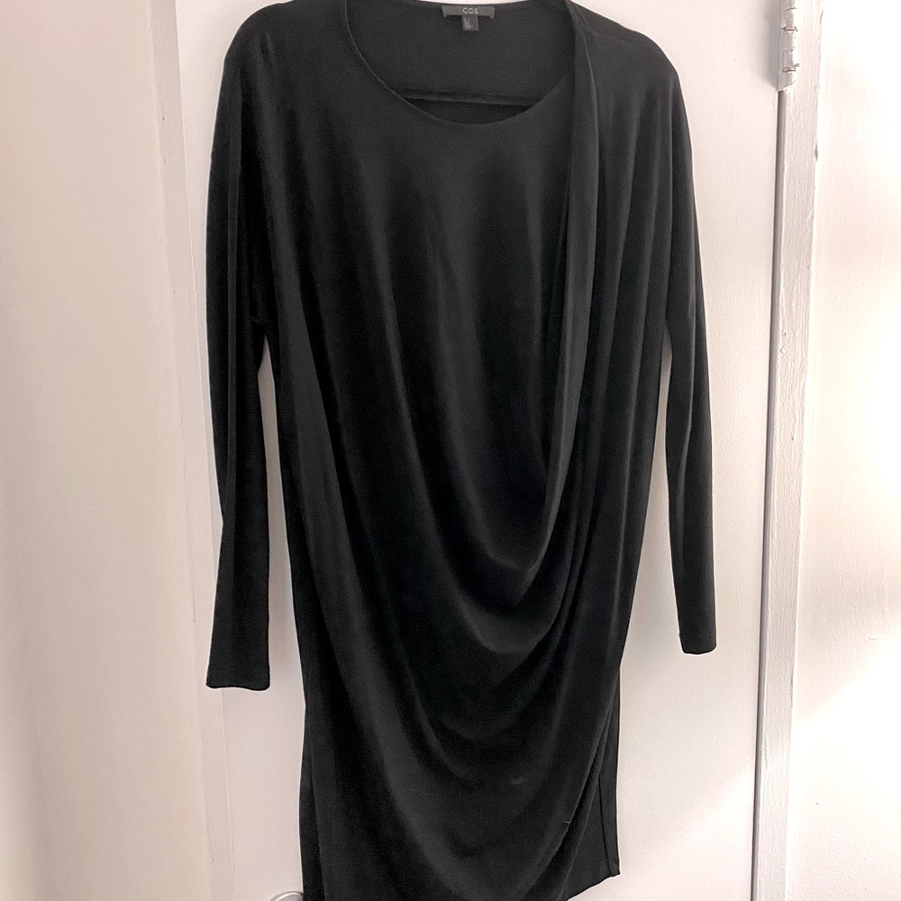 COS LIKE NEW Black Shift Dress with Drape Detail size small